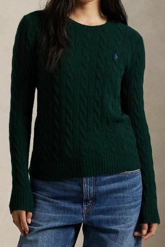 Maglia girocollo a trecce verde bosco