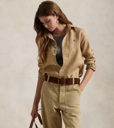 Camicia in lino khaki