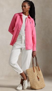Camicia in lino fucsia