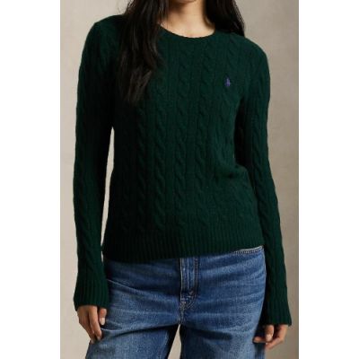 Maglia girocollo a trecce verde bosco