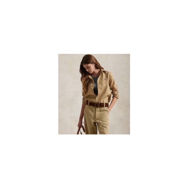 Camicia in lino khaki