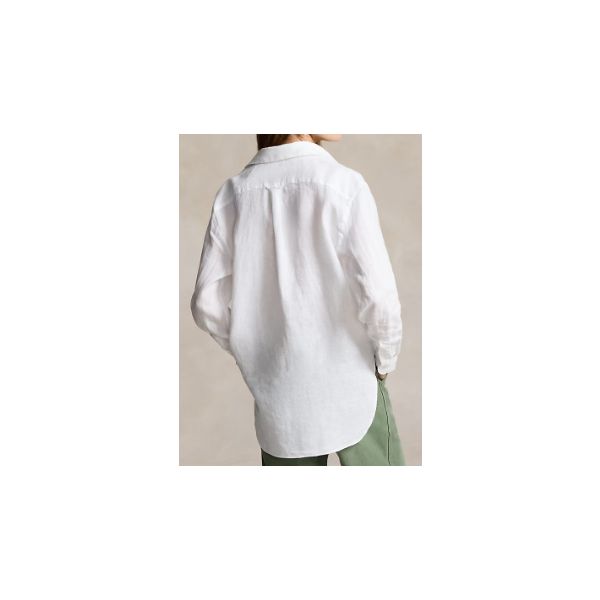 Camicia lino logo sul polso