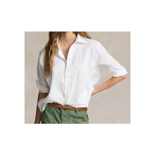Camicia lino logo sul polso