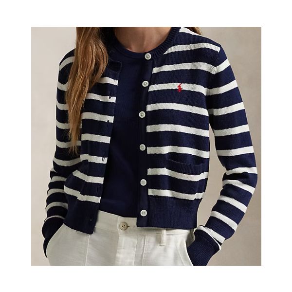 Cardigan girocollo a righe orizzontali